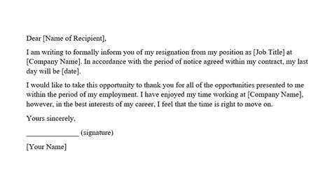 3 Weeks Notice Letter Example Basic Resignation Letter Template Uk