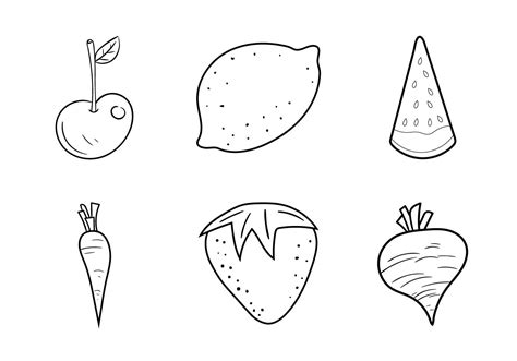 Frutas Y Vegetales Gratis Para Colorear Ilustraciones Vectoriales