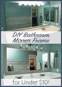 Hang the other side of the mirror on the wall in the bathroom. DIY Bathroom Mirror Frame for Under $10 | Blue wood stain ...