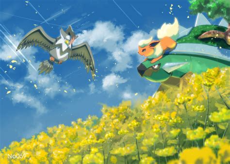 Safebooru Artist Name Bird Clouds Commentary Request Day Flareon Flower Fur Gen 1 Pokemon Gen
