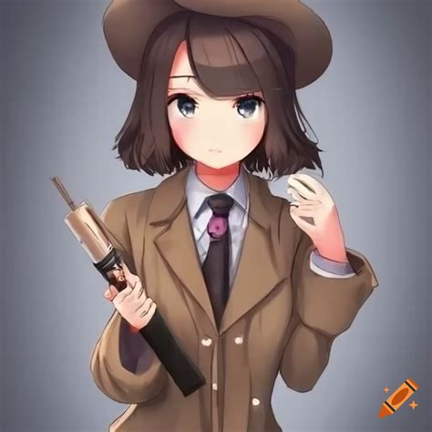 Cute Anime Girl In Detective Costume