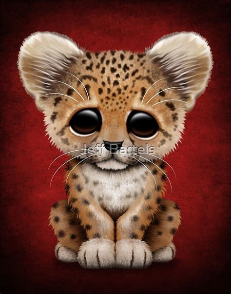 Cute Baby Leopard Cub On Red Art Prints By Jeff Bartels