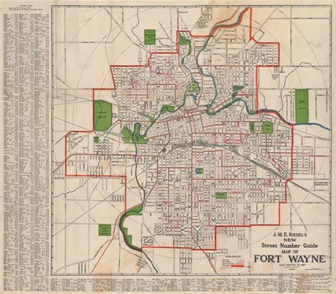J M E Riedels New Street Number Guide Map Of Fort Wayne