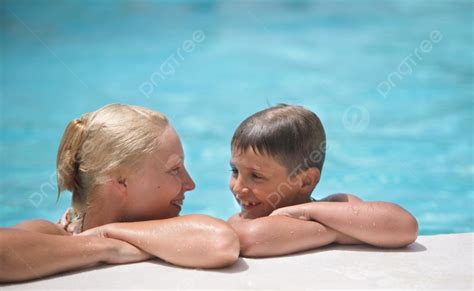 Happy Boy And Mom In The Swimming Pool Photo Background And Picture For