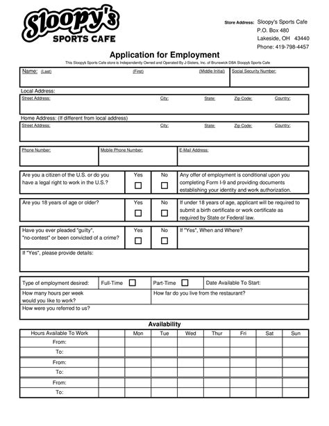 Printable Downloadable Job Application Template Templates Printable