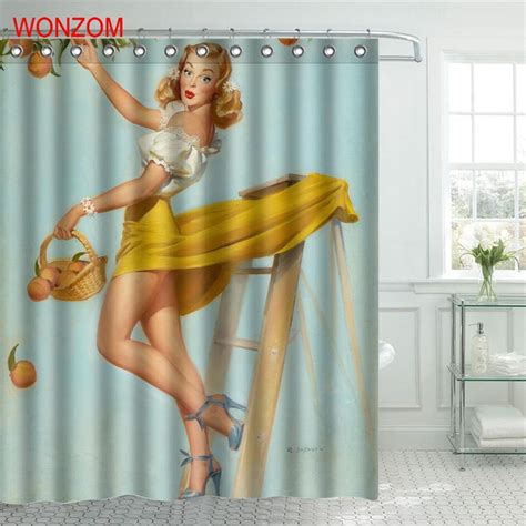 Wonzom Sexy Girl Polyester Fabric Shower Curtain Belle Bathroom Decor
