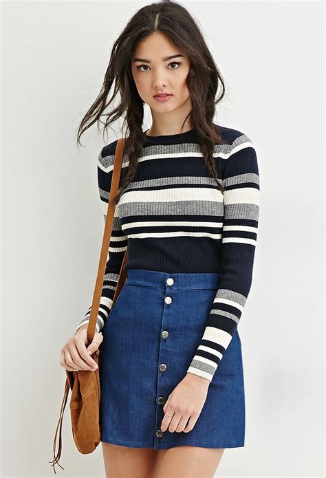 Cropped Stripe Sweater Forever 21 2000185103 Forever 21 Outfits Pinterest Fashion Fashion