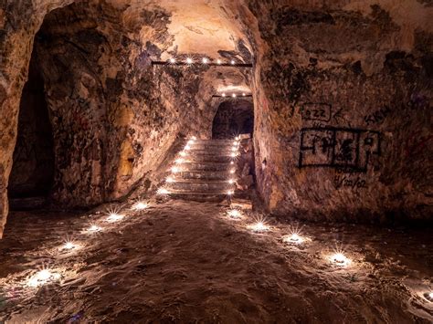 Candle Lit Staircase In An Abandoned Brewery Cave Abandoned