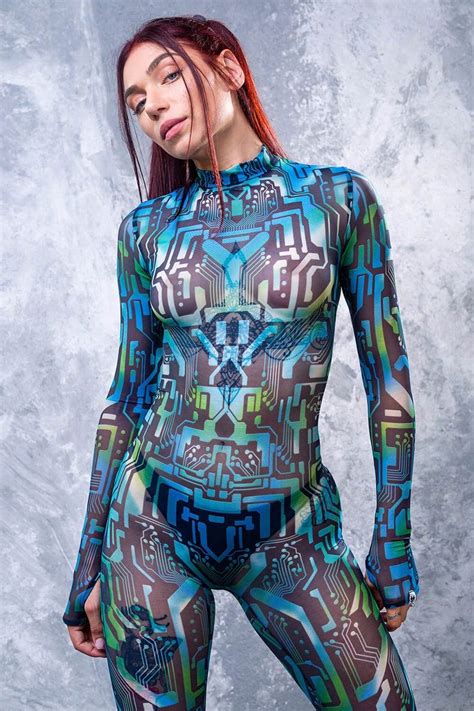 Cyberpunk Mesh Bodysuit Sexy Cosplay Costume See Through Etsy Rave