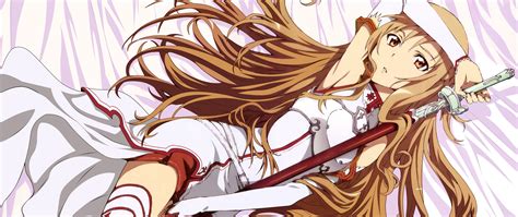 Brunette Long Hair Yuuki Asuna Sword Art Online Women With Swords