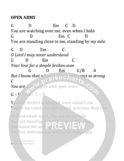 Open Arms Chords Pdf Andy Needham Band Praisecharts
