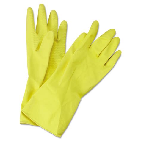 Flock Lined Latex Cleaning Gloves Medium Yellow Pairs CompleteOfficeUSA Com
