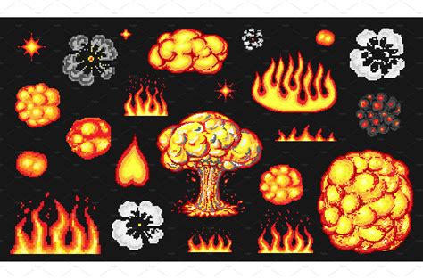 Nuclear Explosion Pixel Art 8 Textures Creative Market
