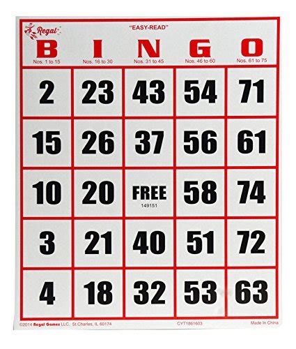 Buy Regal Games Easy Read 8 X 9 Jumbo Bingo Cards 50 Count