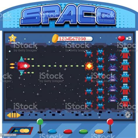 Retro Arcade Pixel Space Game Interface Stock Illustration Download