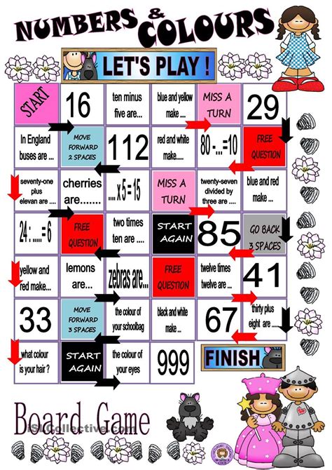 Numbers And Colours Board Game Board Games English Games Teaching