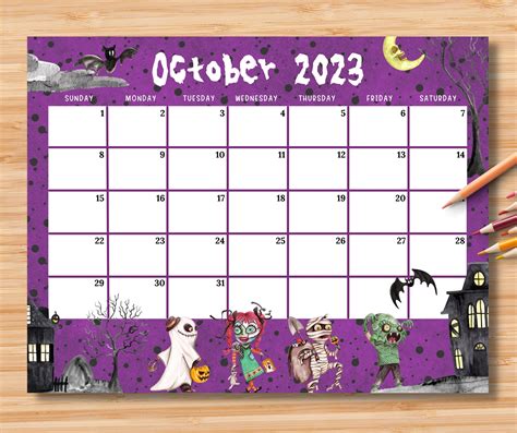 Editable October 2023 Calendar Spooky Halloween Night Party Etsy Artofit