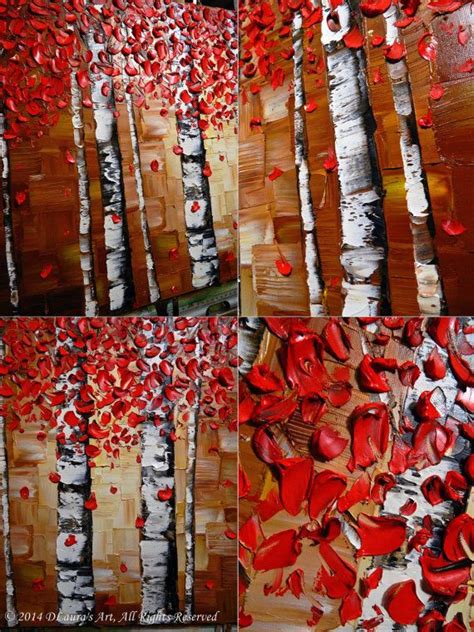 Árboles De Abedul Rojo Abstractos Originales Pintura Por Dlaurasart
