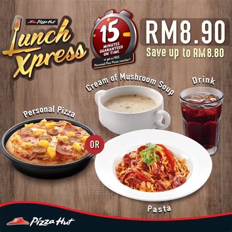 Up to 50% off voucher code on your favorite pizza , wings & more at pizza hut. Pizza Hut Lunch Xpress Menu Pizza or Pasta Combo Set RM8 ...