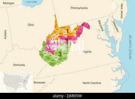 Colorful West Virginia Political Map With Clearly Labeled Separated