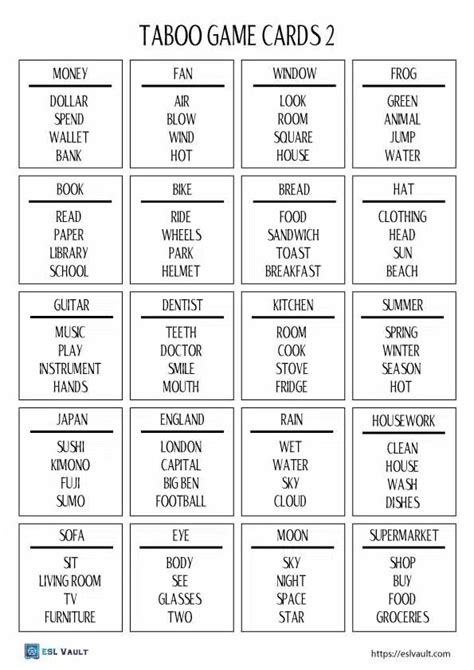 taboo esl game with free printable cards esl vault esl games taboo game taboo cards