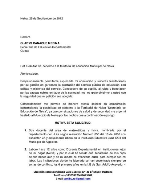 Carta Solicitud De Traslado Laboral Assistente Administrativo
