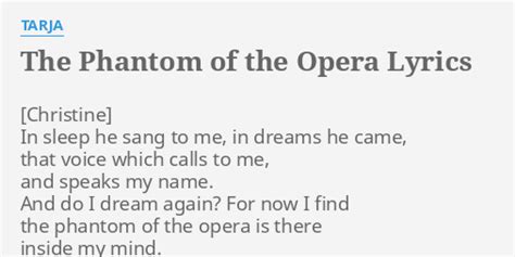 The Phantom Of The Opera Lyrics By Tarja In Sleep He Sang