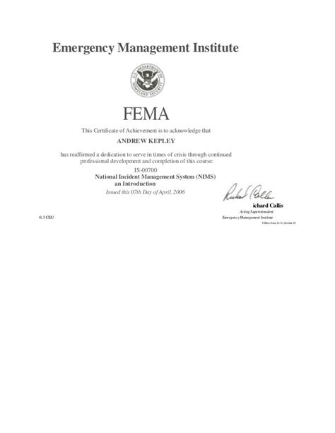 Fema Certificate