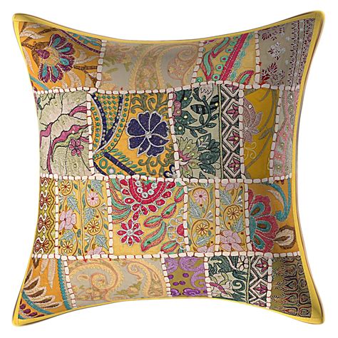 Indian Cotton Cushion Cover Handmade Embroidered 24 Etsy Uk
