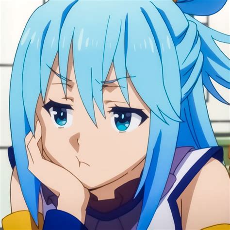 An Anime Girl With Blue Hair Is Looking At The Camera And Has Her Hand