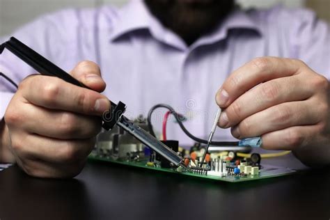 Chip Soldering By Man Hands Stock Image Image Of Digital Electrical