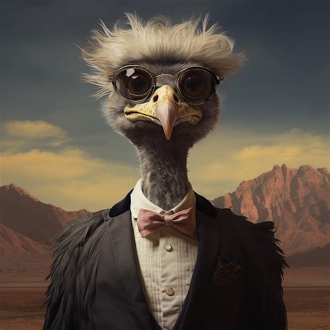 Premium Ai Image Fashion Ostrich In A Suit And Bow Tie With
