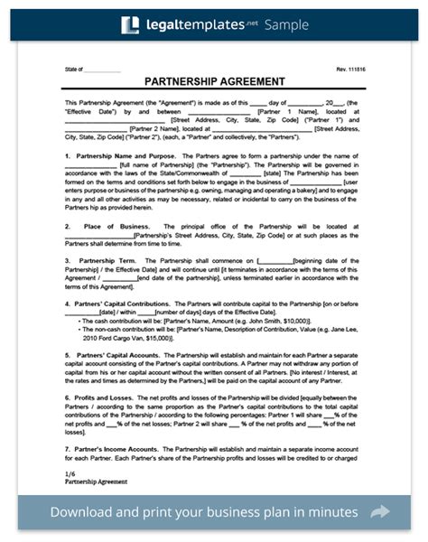 Partnership Agreement Template Create A Partnership Agreement