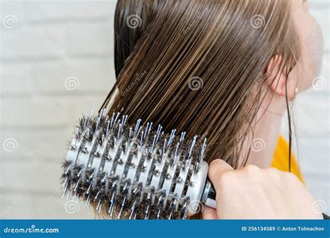 Woman Combs Her Wet Hair Hair Brushing Stock Image Image Of Colours