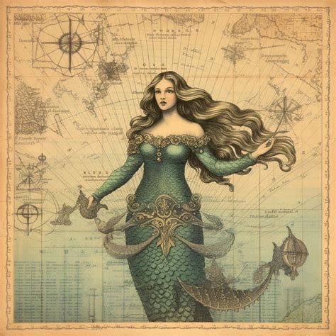 Mermaid On Vintage Map Free Stock Photo Public Domain Pictures