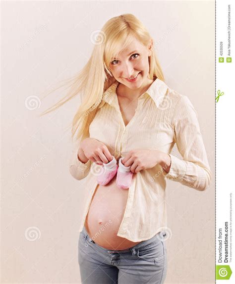 Cute Happy Pregnant Woman Expecting A Baby Girl With