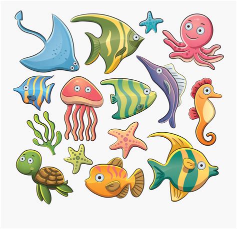 Aquatic Animal Sea Clip Art - Cartoon Marine Animals , Free Transparent