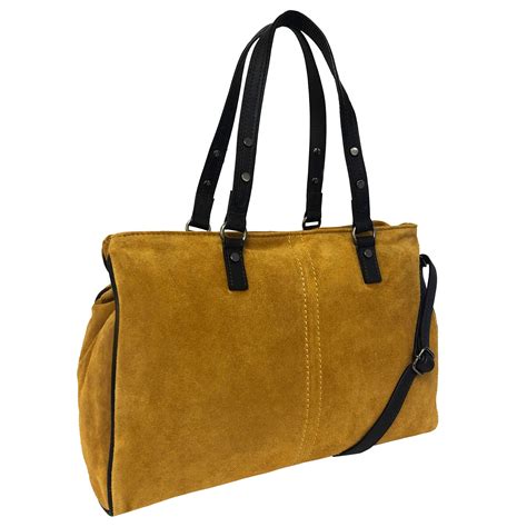 Large Rowallan Mustard Suede Leather Handbag Tote Bag Shoulder Bag