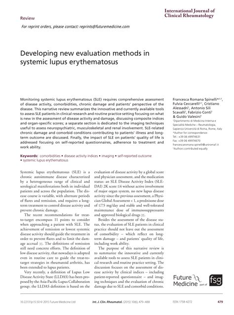 Pdf Developing New Evaluation Methods In Systemic Lupus Erythematosus