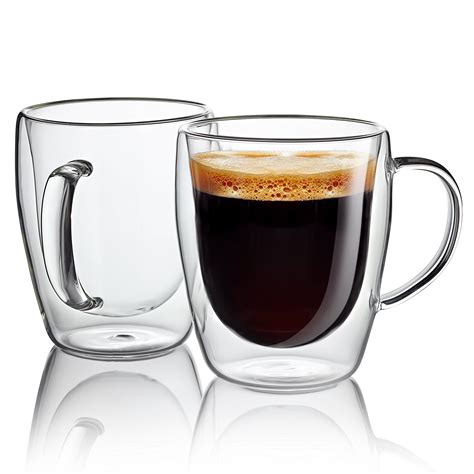 Jecobi Indulge Double Wall Glass With Handle 10oz Coffee Mugs Glass Cups Set Of 2 Walmart