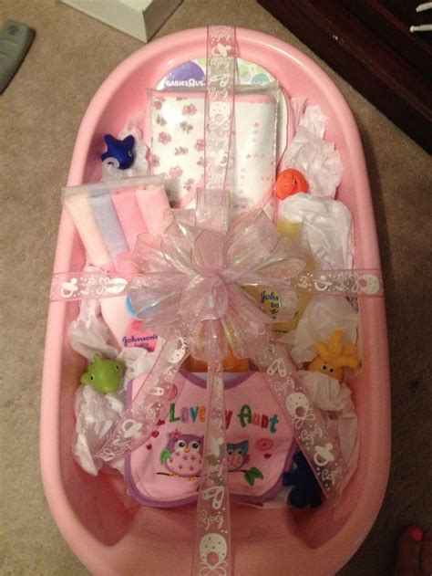 Baby showers are filled with fun games, delicious treats, and plenty of excitement. Baby bath tub gift idea! Made this for my sister for her ...