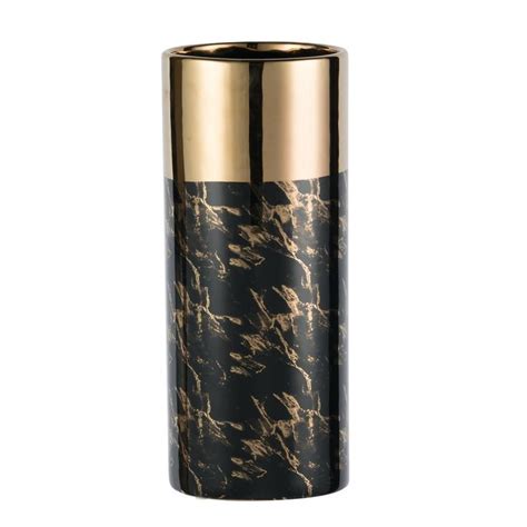 A And B Home Modern Chic Gloss Black And Gold Tall Ceramic Vase 1858