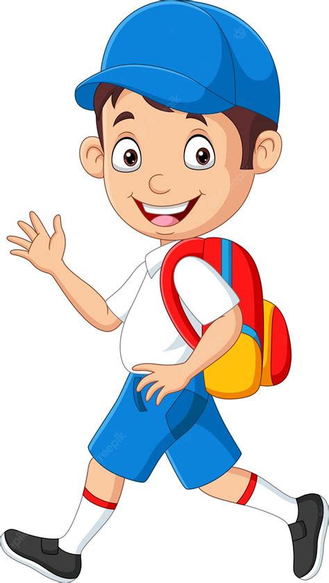 Premium Vector Cartoon Happy School Boy In Uniform Waving Hand