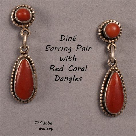 Native American Jewelry Red Coral Earrings C4643 37 Adobe Gallery