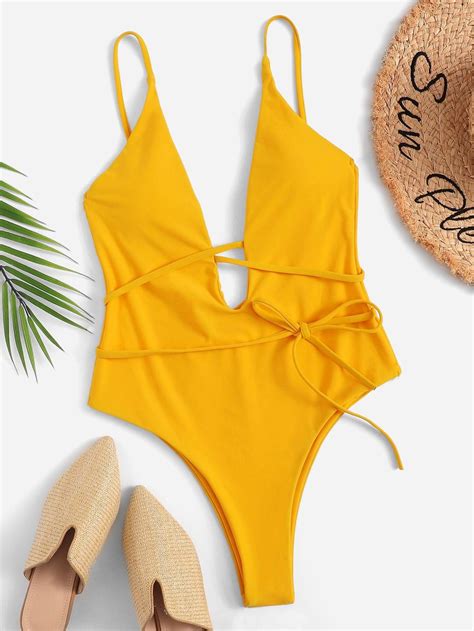 Low Back Plunge One Piece Swimsuit Plunging One Piece Swimsuit