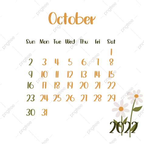 October Calendar Vector Hd Images Calendar Of October 2022 Png