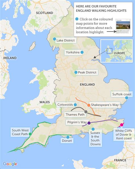 Explore england online today with the help of our interactive map. Where to go on a walking holiday in England. Helping ...