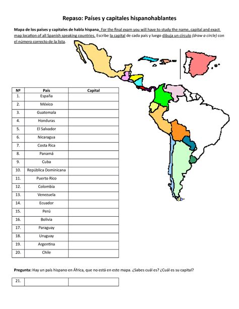Spanish Lecture Repaso Países y capitales hispanohablantes Mapa