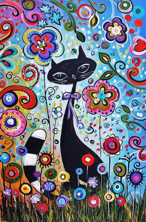 Abstract Cat By Jolina Anthony Cat Painting Cat Art Whimsical Art