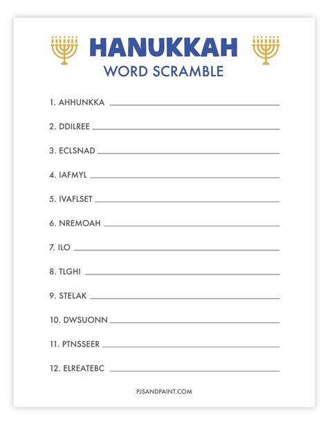 Hanukkah Word Scramble Free Printable Pjs And Paint